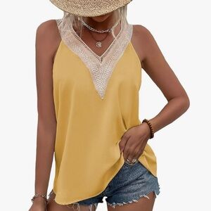 🌝Women Lace Trim Tank Tops V Neck Fashion Casual Sleeveless Blouse X-Large